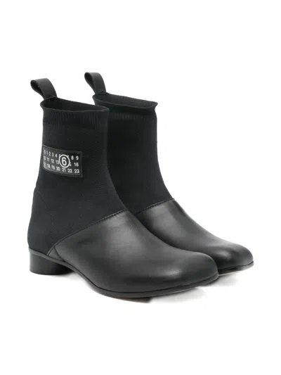 Mm6 Maison Margiela Kids' Numbers-motif Ankle Boots In Black