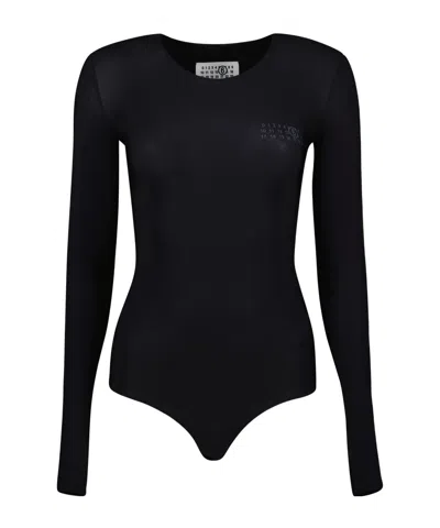 Mm6 Maison Margiela Numbers-motif Bodysuit In Black