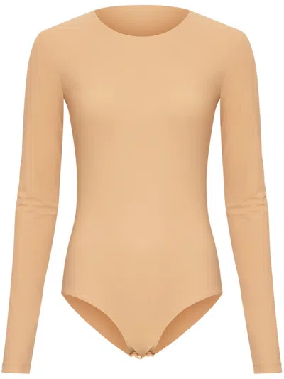 Mm6 Maison Margiela Long-sleeved Bodysuit In Neutrals