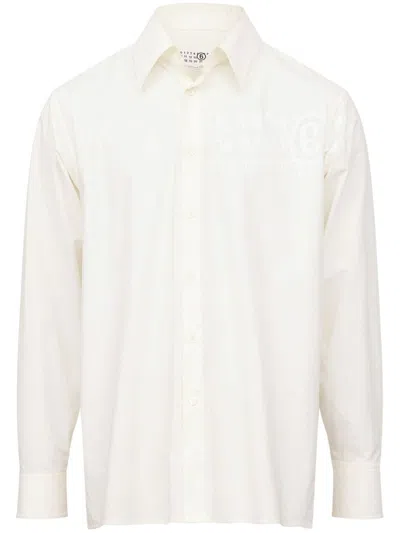 Mm6 Maison Margiela Numbers-motif Cotton Shirt In Neutrals