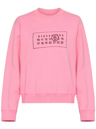 Mm6 Maison Margiela Numbers-motif Cotton Sweatshirt In Rosa