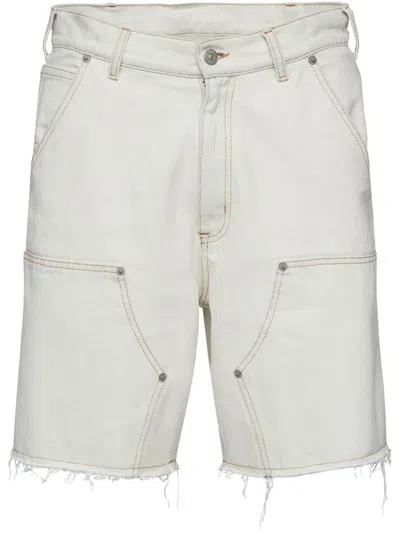 Mm6 Maison Margiela Numbers-motif Denim Shorts In Off White