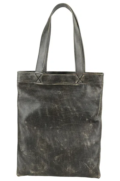 Mm6 Maison Margiela Numbers Motif Faded Tote Bag In Nero