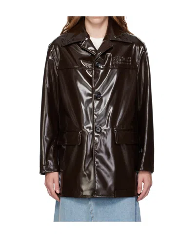 Mm6 Maison Margiela Brown Sports Faux-leather Jacket In 144 Brown