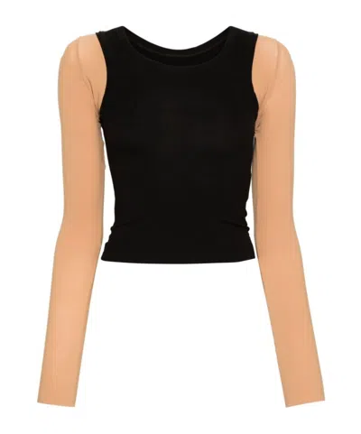 Mm6 Maison Margiela Numbers-motif Layered Top In Black