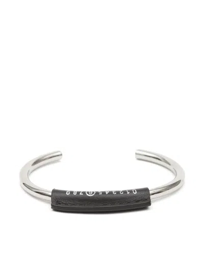 Mm6 Maison Margiela Numbers-motif Leather Cuff Bracelet In Silver
