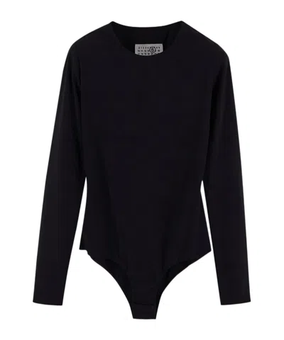 Mm6 Maison Margiela Numbers Motif-print Bodysuit In Black