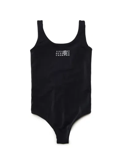 Mm6 Maison Margiela Kids' Numbers-motif Print Swimsuit In Black