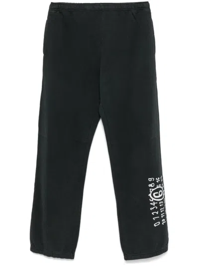 Mm6 Maison Margiela Numbers Printed Wide-leg Track Trousers In Black