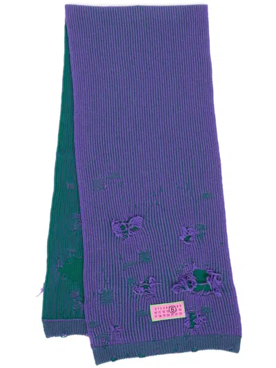 Mm6 Maison Margiela Numbers-motif Ribbed Scarf In Purple