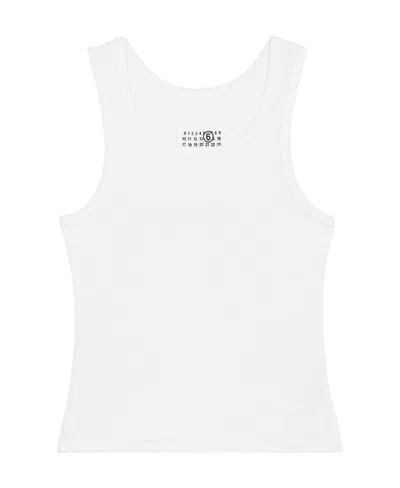 Mm6 Maison Margiela Numbers-motif Ribbed Tank Top In White