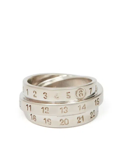 Mm6 Maison Margiela Triple Signature Numeric Logo Ring In Silver