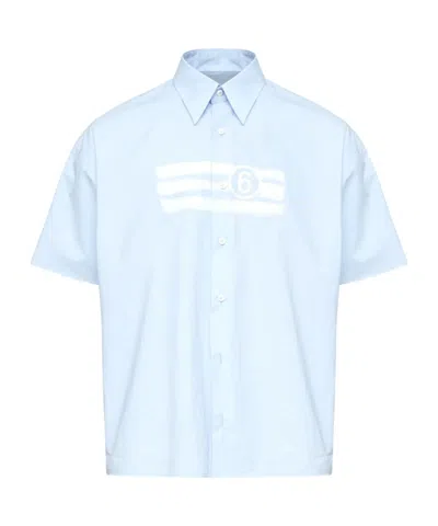 Mm6 Maison Margiela Numbers-motif Shirt In Light Blue