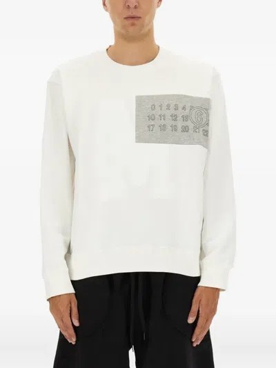 Mm6 Maison Margiela Graphic Print Crew Neck Knit Sweater In White