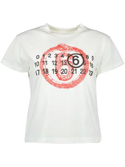 Mm6 Maison Margiela Numbers-motif T-shirt In 101 Off White