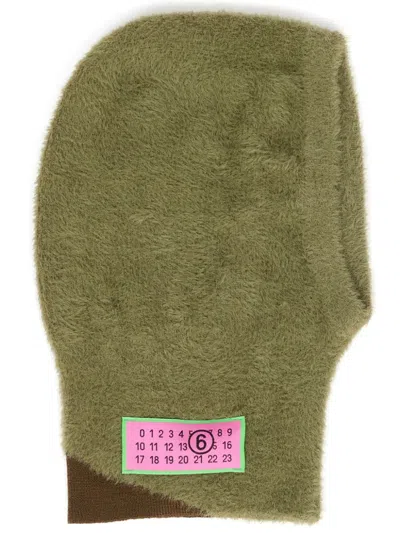 Mm6 Maison Margiela Numbers-motif Textured Balaclava In Green