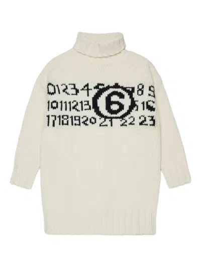 Mm6 Maison Margiela Numbers-motif Turtleneck Sweater In Neutral