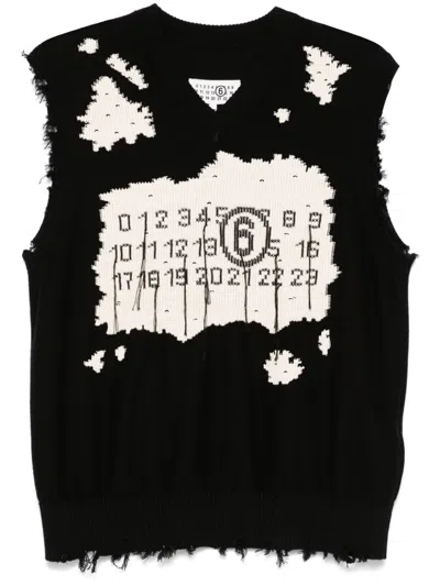 Mm6 Maison Margiela Numbers-motif Vest In Black