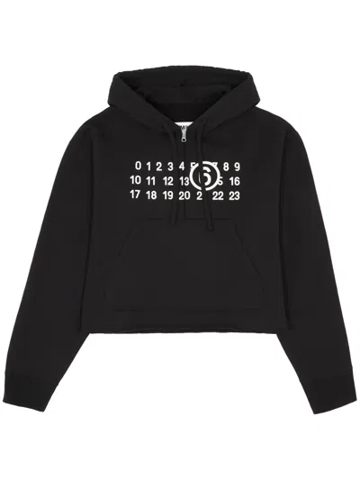 Mm6 Maison Margiela Logo-print Drawstring Hoodie In Schwarz