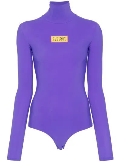 Mm6 Maison Margiela Numbers-motif Bodysuit In Purple