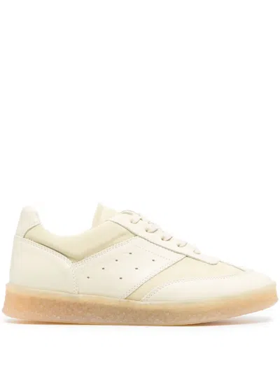 Mm6 Maison Margiela Numbers-patch Leather Snekaers In Neutrals