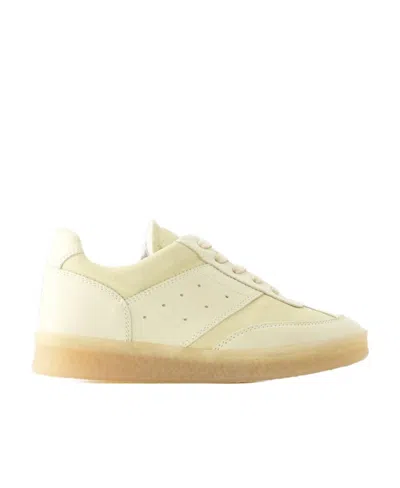 Mm6 Maison Margiela Numbers-patch Leather Snekaers In Nude