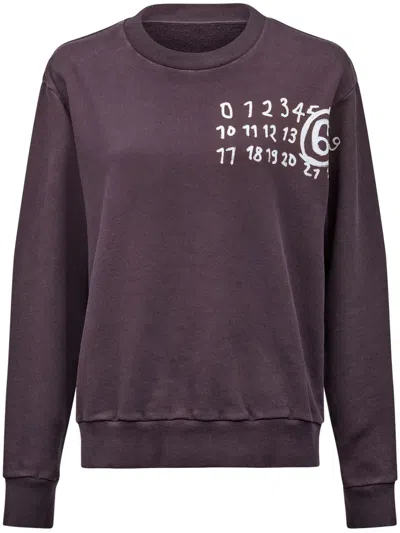 Mm6 Maison Margiela Numbers-print Cotton Sweatshirt In Purple