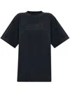 Mm6 Maison Margiela Crew Neck Graphic Print Top With Short Sleeves In Black