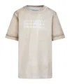 Mm6 Maison Margiela Beige T-shirt For Kids With Numbers Print In White
