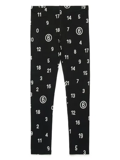 Mm6 Maison Margiela Kids' Numbers-print Leggings In Black