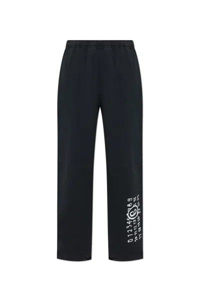 Mm6 Maison Margiela Numbers Printed Wide-leg Track Trousers In Black