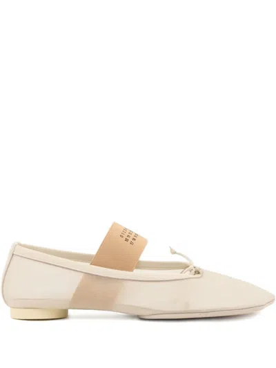 Mm6 Maison Margiela Numeric Anatomic Ballet Flats In White Sand Nylon And Leather In Animal Print