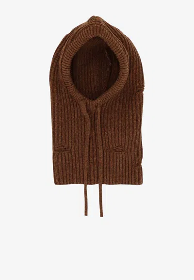 Mm6 Maison Margiela Numeric Distressed Wool  Balaclava In Brown