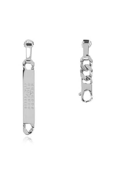 Mm6 Maison Margiela Numeric Engraved Asymmetric Earrings In Metallic