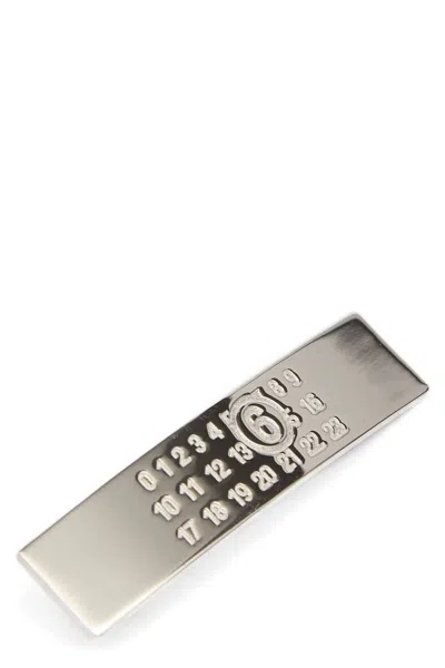 Mm6 Maison Margiela Numeric Metal Hair Clip Rectangular Engraving In Silver