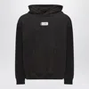 Mm6 Maison Margiela Mm6 By Maison Margiela Emblazoned Black Hoodie With Drawstring And Ribbed Finishes In Blue