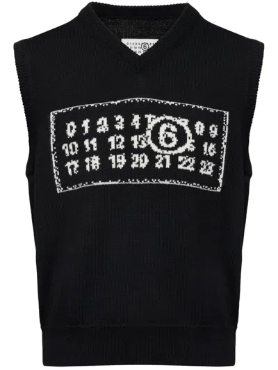 Mm6 Maison Margiela Numeric Knitted Gilet In Black
