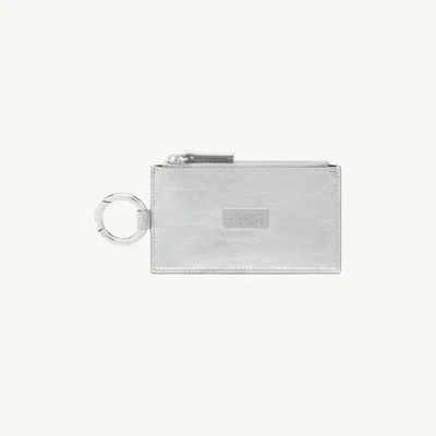 Mm6 Maison Margiela Numeric Leather Key Ring Pouch In Metallic
