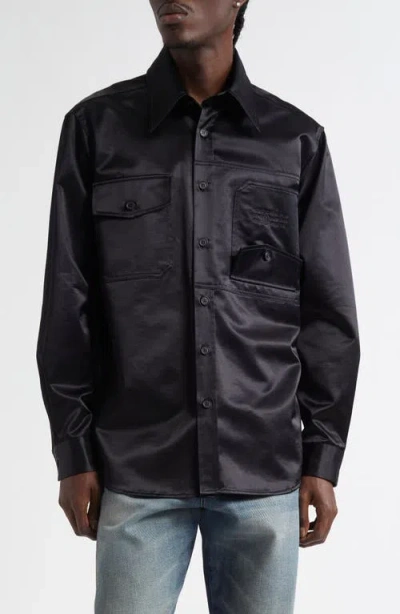 Mm6 Maison Margiela Numeric Logo Embroidered Button-up Shirt In Black