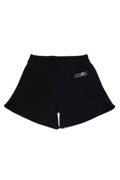 Mm6 Maison Margiela Kids' Numbers-motif Cotton Track Shorts In Nero