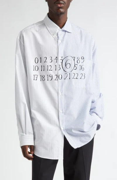 MM6 MAISON MARGIELA MM6 MAISON MARGIELA NUMERIC MOTIF STRIPE ASYMMETRIC COTTON POPLIN SHIRT