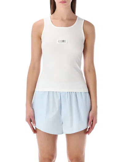 Mm6 Maison Margiela Numeric Logo Patch Stretch Cotton Tank In White