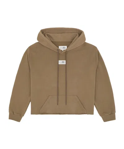 Mm6 Maison Margiela Numeric Raw-cut-hem Hoodie In Brown