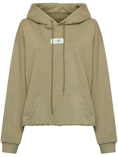 Mm6 Maison Margiela Numeric Raw-cut-hem Hoodie In Neutrals