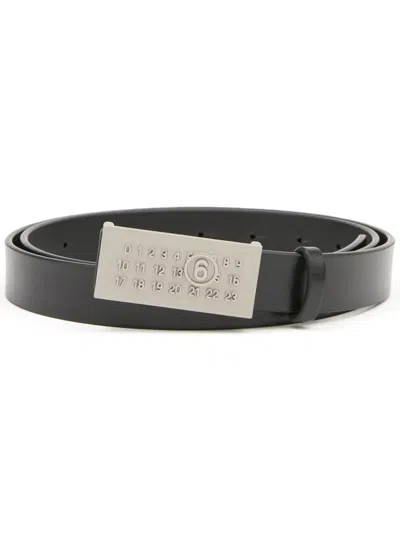 Mm6 Maison Margiela Numeric Signature Leather Belt In Black