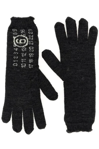 Mm6 Maison Margiela 'numeric Signature Mm6' Gloves In Gray