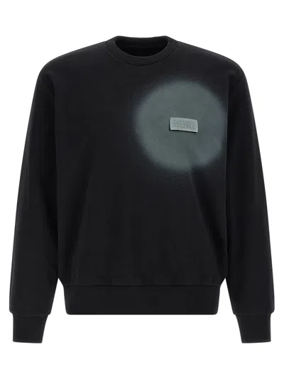 Mm6 Maison Margiela Crew Neck Graphic Print Long Sleeve Sweatshirt In Black