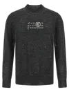 Mm6 Maison Margiela Distressed Dark Grey Knit Sweater In Gray
