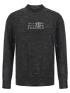 Mm6 Maison Margiela Distressed Dark Grey Knit Sweater In Gray