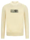 Mm6 Maison Margiela Crew Neck Distressed Graphic Print Sweater In Neutral